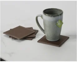 Coaster Brun PU 4 Stk. 10x10 cm