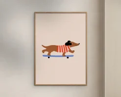 Dachshund on skateboard 30X40 cm