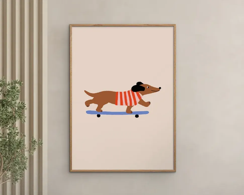 Dachshund on skateboard 30X40 cm