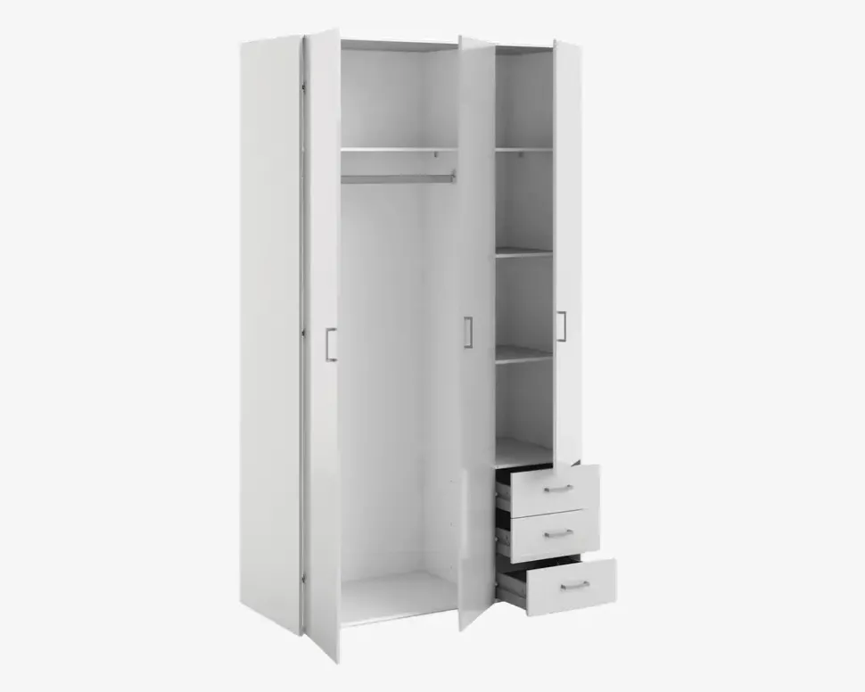 Garderobeskab Space m. 3 Låger og 3 Skuffer