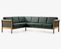 Hjørnesofa grøn med massive trægavle