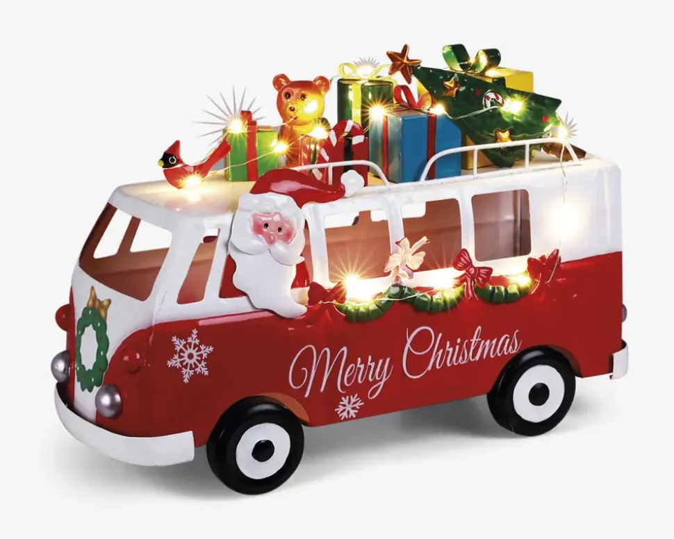 Julebus med julemand LED ass H.21 cm