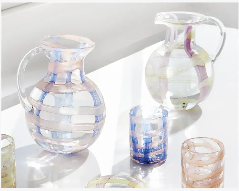 Kande Mønster Glas Blå/Pink H.22 cm