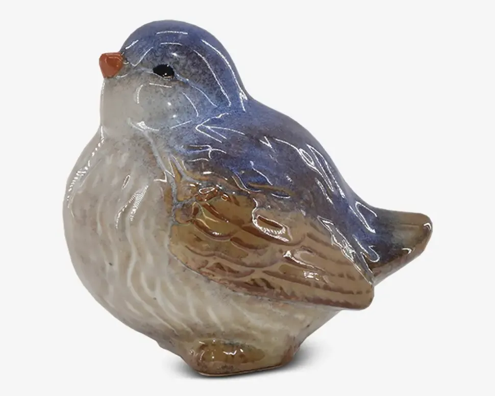 Keramik fugl sand/blå H.11 cm