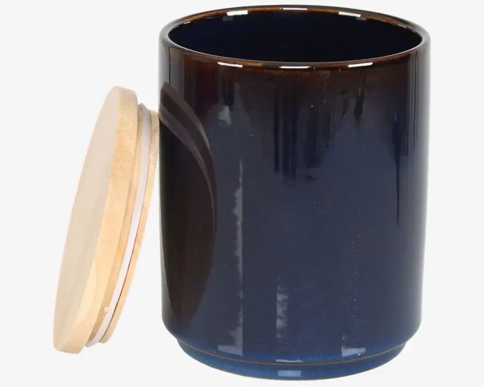Krukke M. Trælåg Blå H.15 cm