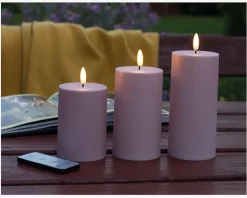 LED Bloklys 3pk Rosa Ø.7,5 cm