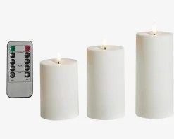 LED Bloklys Sæt 3Stk Plastik Hvid