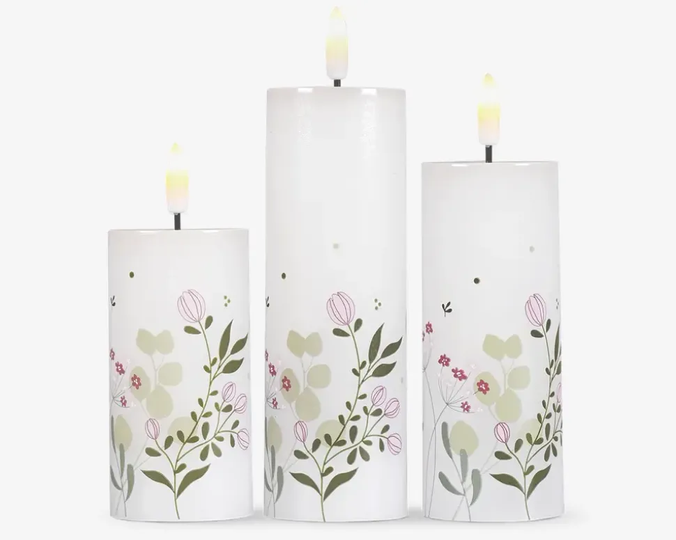 LED lys voks 3 stk. grøn blomster