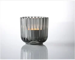 Lyngby fyrfadsstage glas røgfarvet H.6,5 cm