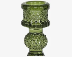 Lysestage Glas Grøn H.11 cm