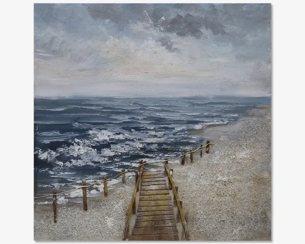 Maleri havet/trappe 80x80 cm