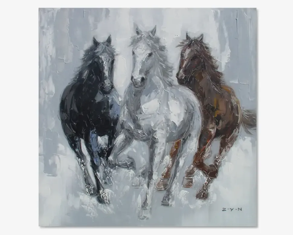 Maleri 3 heste grå 100x100 cm