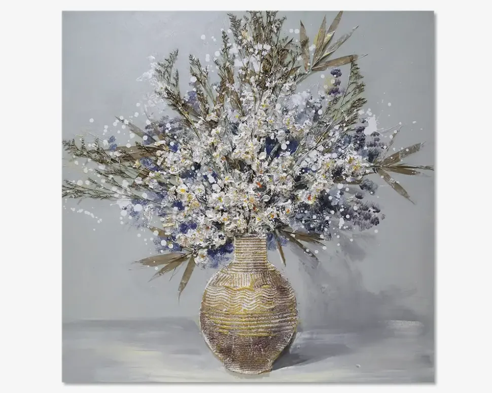 Maleri små blomster vase 100x100 cm