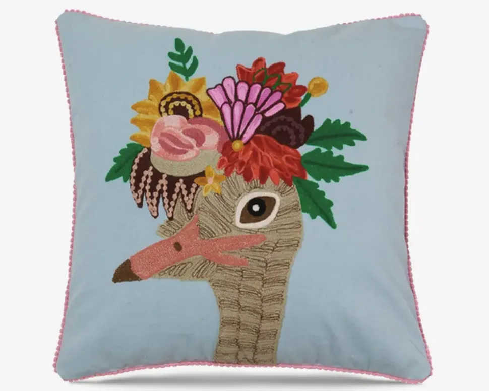 Pude broderi bomuld struds pink 45x45 cm