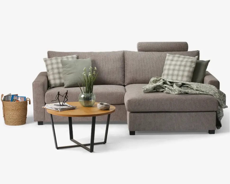 Sofa m/Chaiselong Grå/Beige Møbelstof