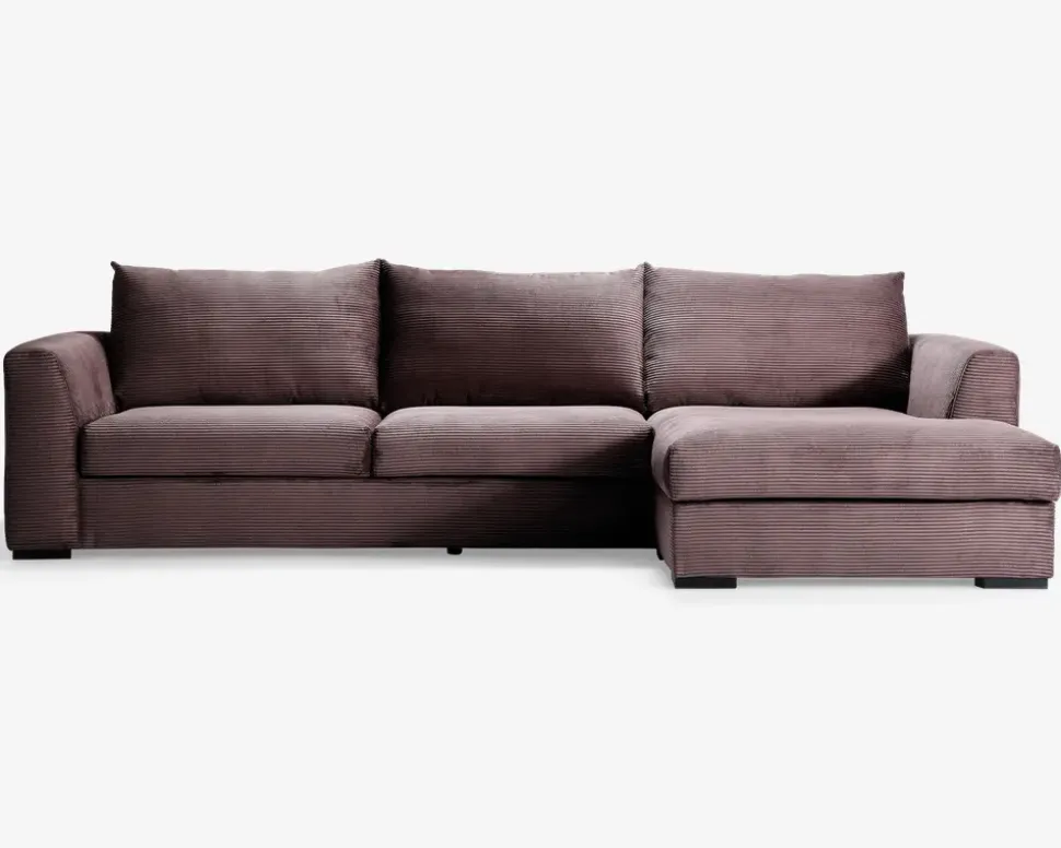 Sofa med chaiselong brun fløjl højre