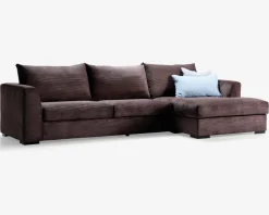 Sofa med chaiselong brun fløjl højre