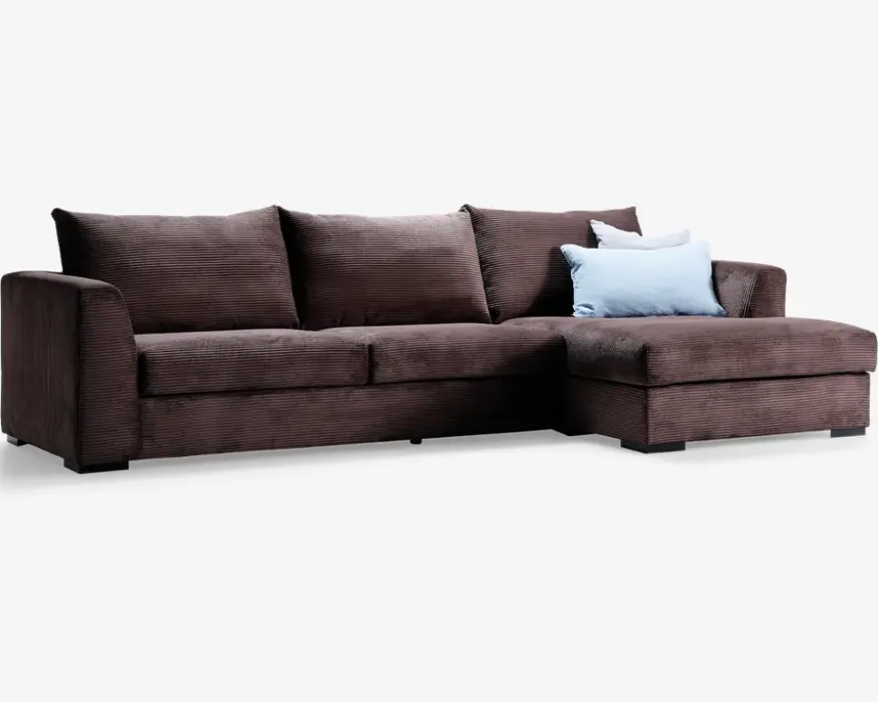 Sofa med chaiselong brun fløjl højre