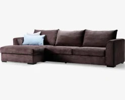 Sofa med chaiselong brun fløjl venstre