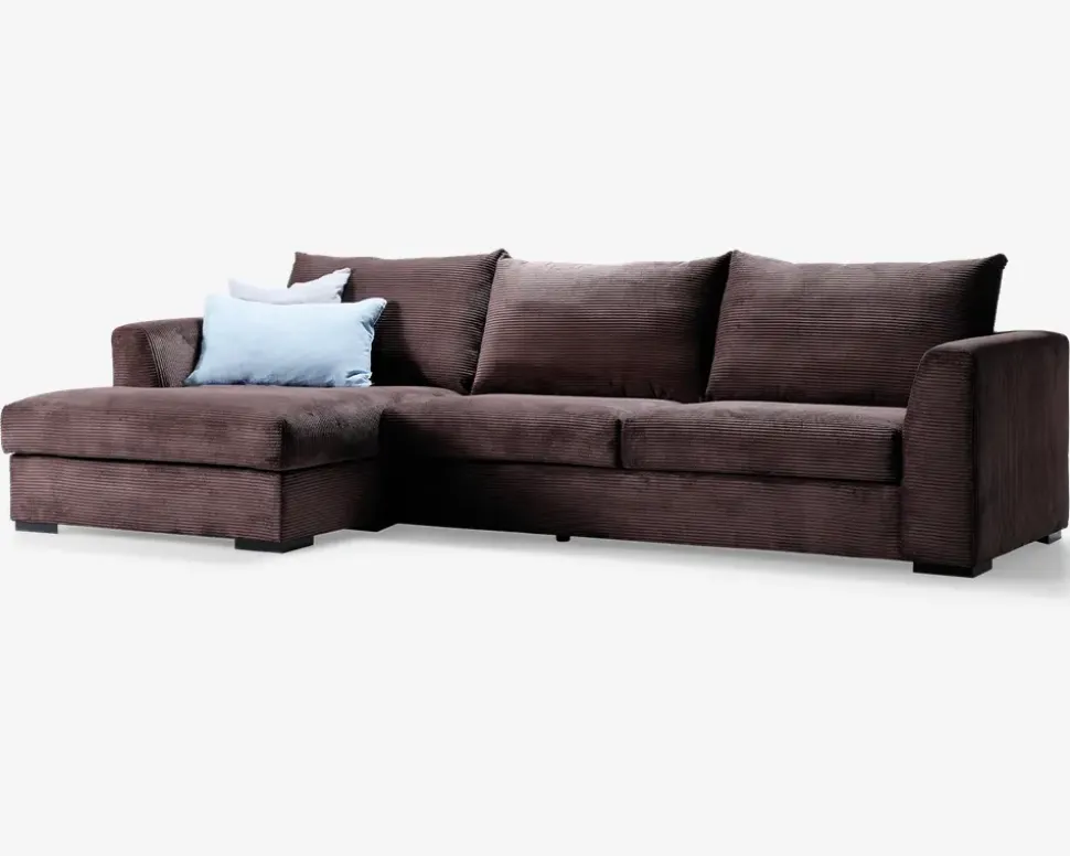 Sofa med chaiselong brun fløjl venstre