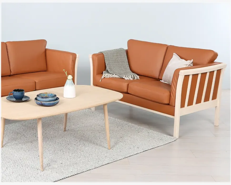 Sofa 2 Pers. Luksus Tremmesofa Cognac/Bøg