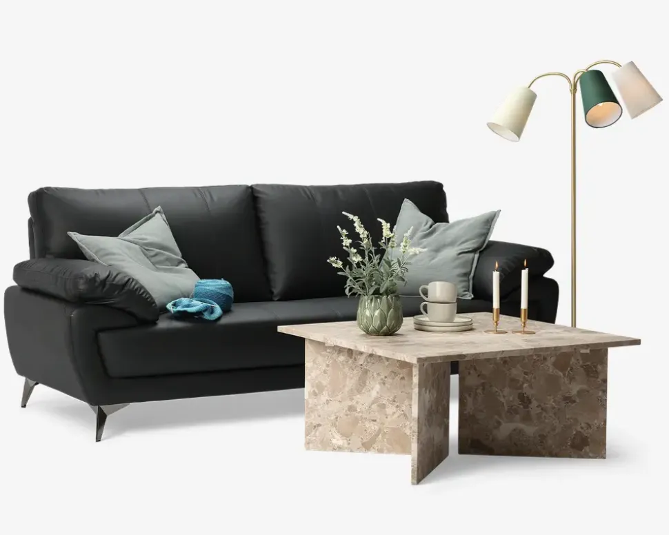 Sofa 3 Pers. Sort Kunstlæder/PU