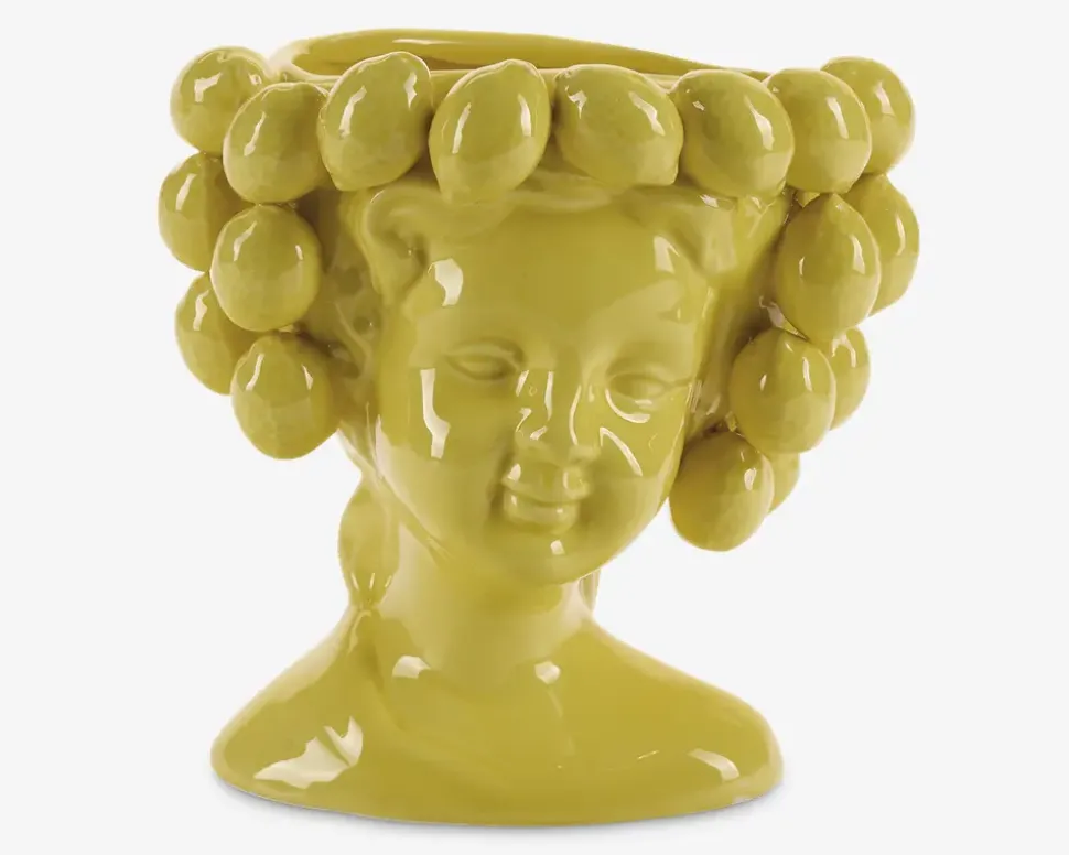 Vase Med Ansigt Lemon Gul H.20 cm