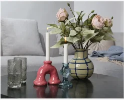Vase Mønster Gul/Blå H.17.5 cm