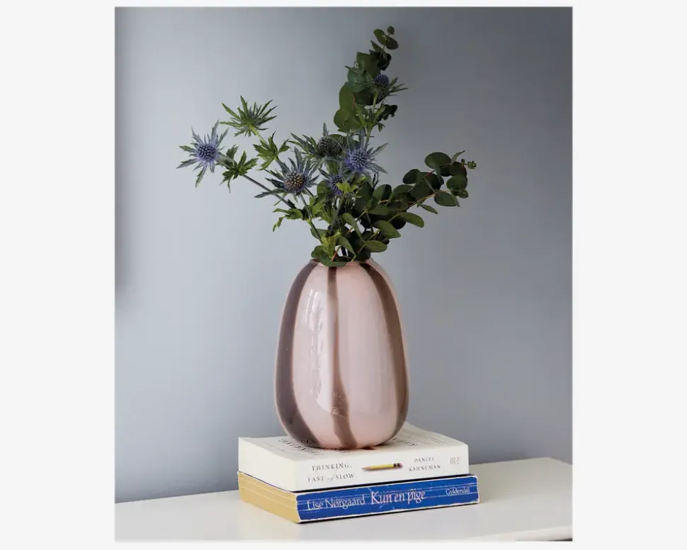 Vase Stribet Rosa/Brun H.20 cm