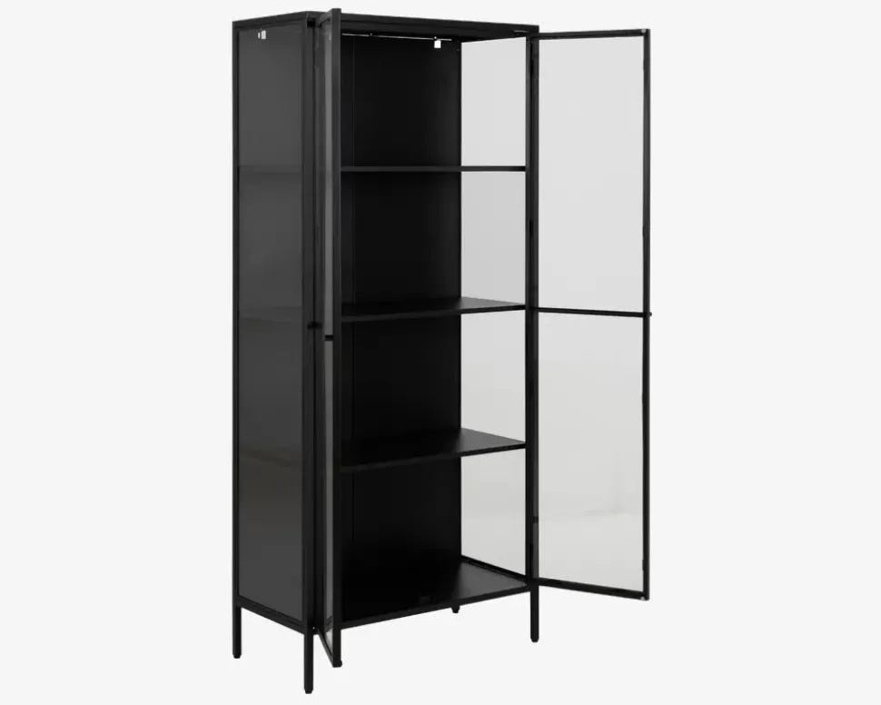 Vitrine Newcastle i sort med 4 hylder