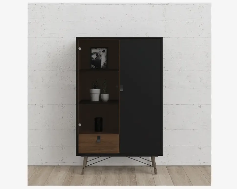 Vitrine Ry B. 102 cm sort/valnød