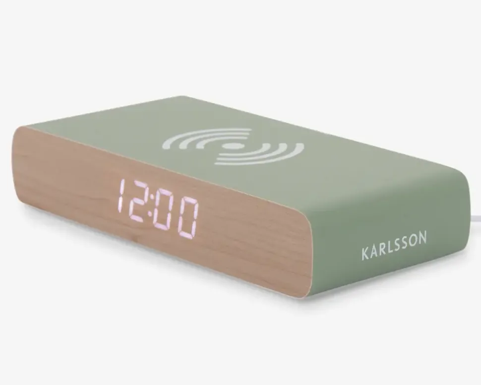 Vækkeur med trådløs oplader grøn